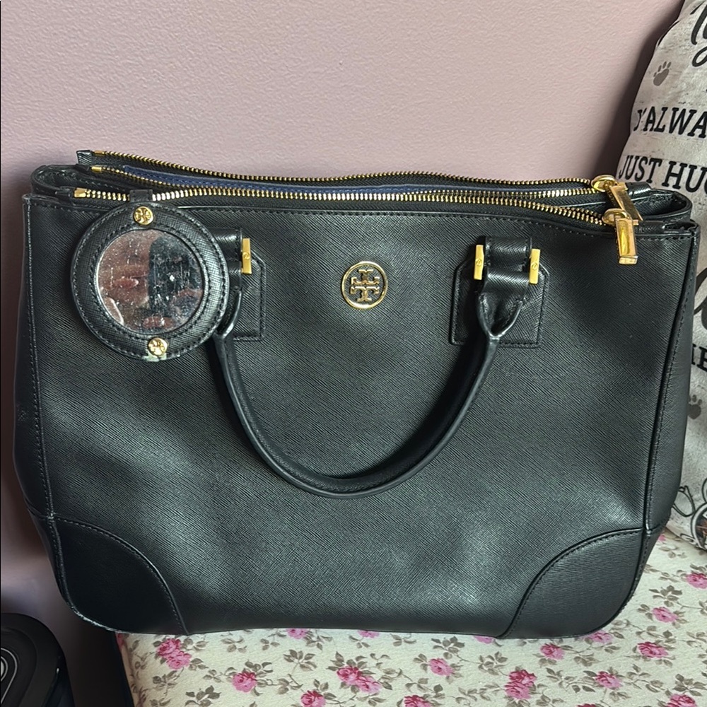 Tory Burch Black Pebbled Leather Tote